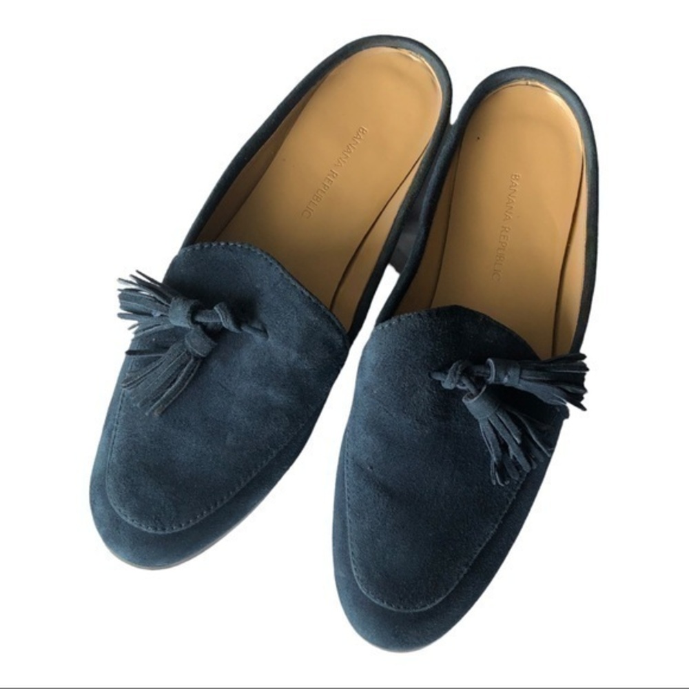 Banana Republic Blue Suede Mule Slides With Tassel Women size 6.5 M